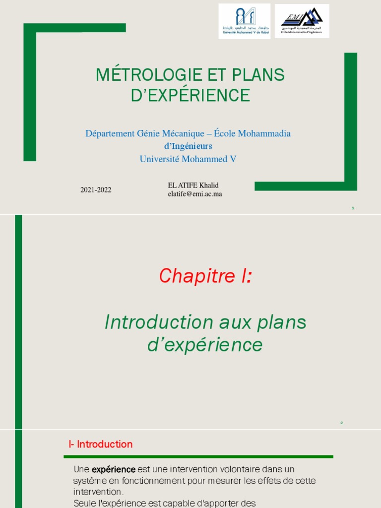 Métrologie et Plans d'Expérience en Génie | PDF | Plan d'expériences