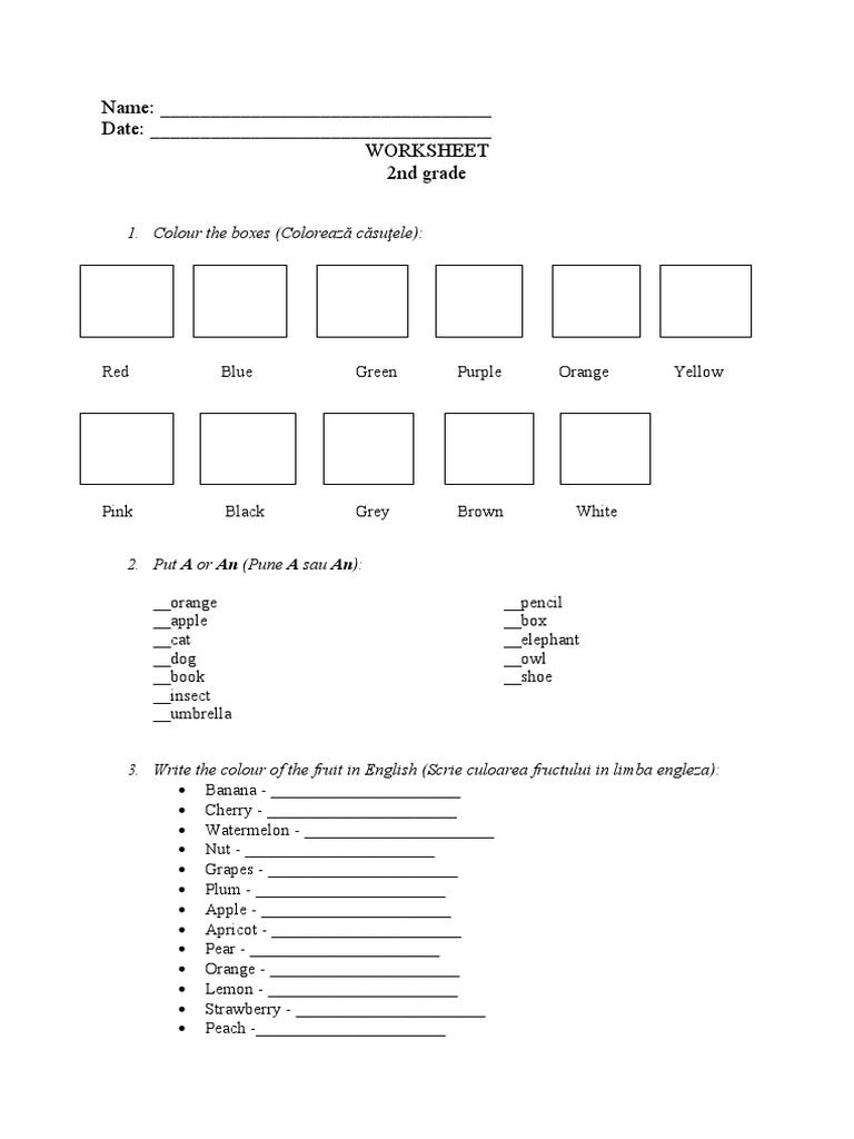 2nd Grade Color and Vocabulary Worksheet | PDF