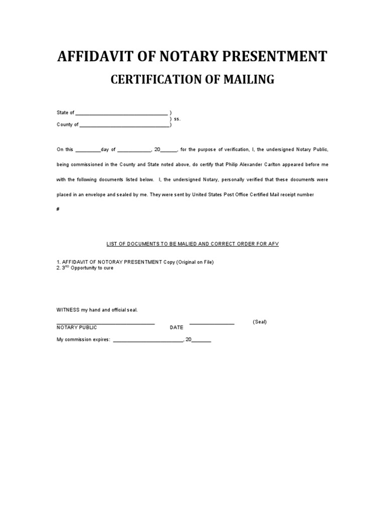 Affidavit of Notary Presentment PDF Affidavit of Notary Presentment PDF