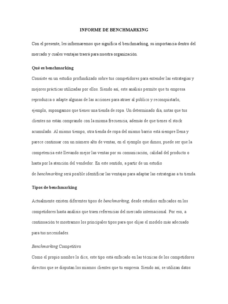 Informe de Benchmarking Empresarial | PDF | Benchmarking | Marketing