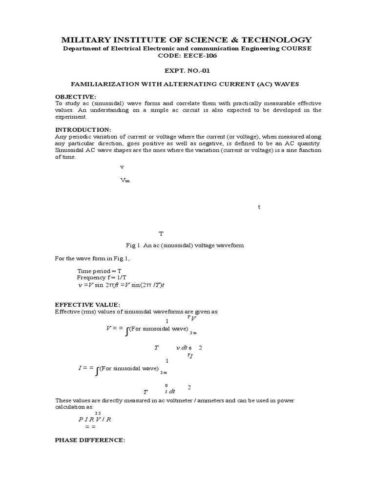 AC Waveforms and Circuit Analysis Lab | PDF | Electrical Impedance ...