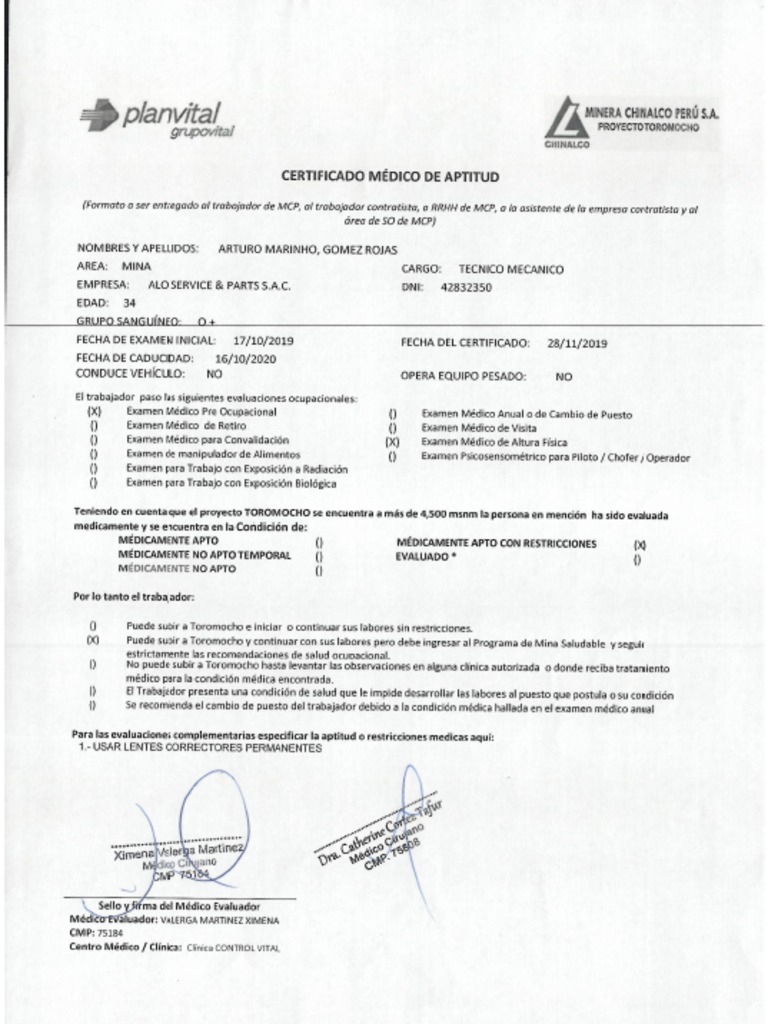 M Certificado de Aptitud Chinalco PDF