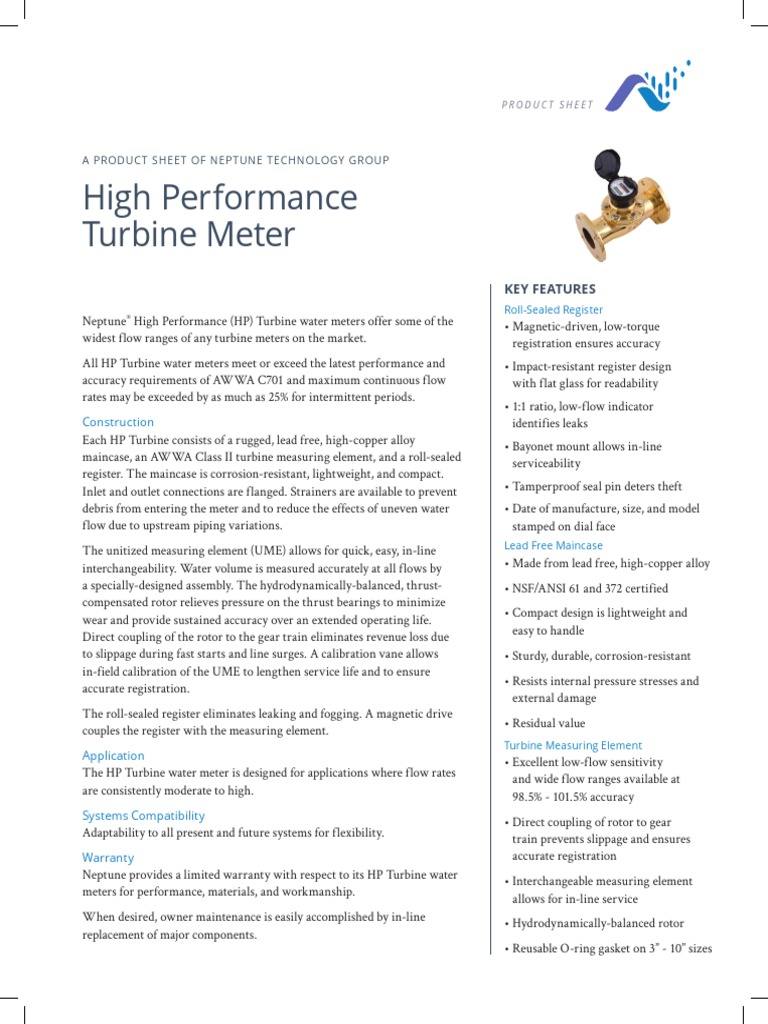 High Performance Turbine Meter: A Product Sheet of Neptune Technology ...