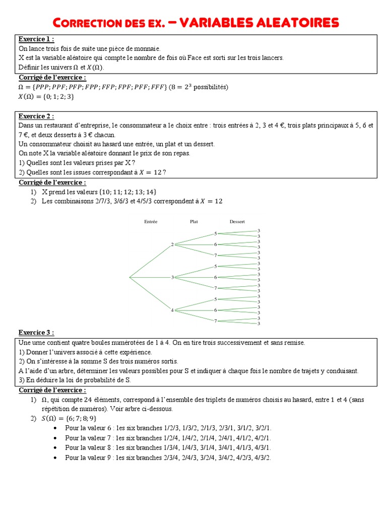 Correction Des Ex. VA | PDF | Espérance mathématique | Probabilité