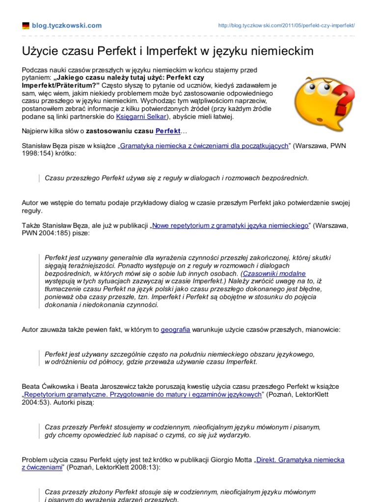 Tworzenie Czasu Perfekt W Języku Niemieckim
