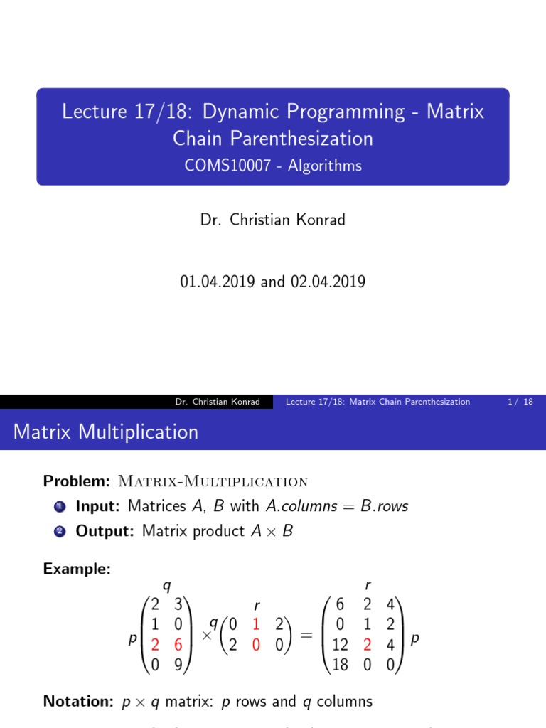 17 Dynamic Programming Matrix Chain Multiplication No Pause | PDF ...