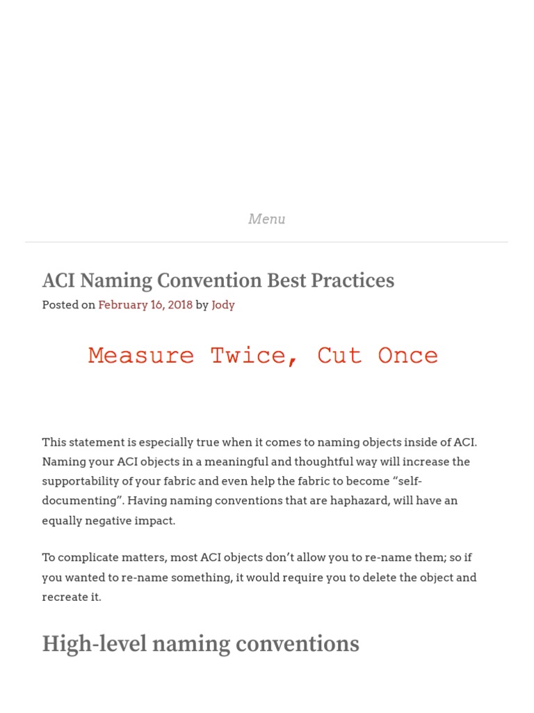 ACI Naming Convention Best Practices PDF Computer Network Node
