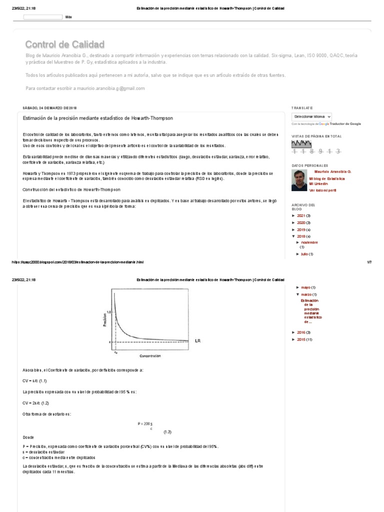 Estimación de La Precisión Mediante Estadístico de Howarth-Thompson ...