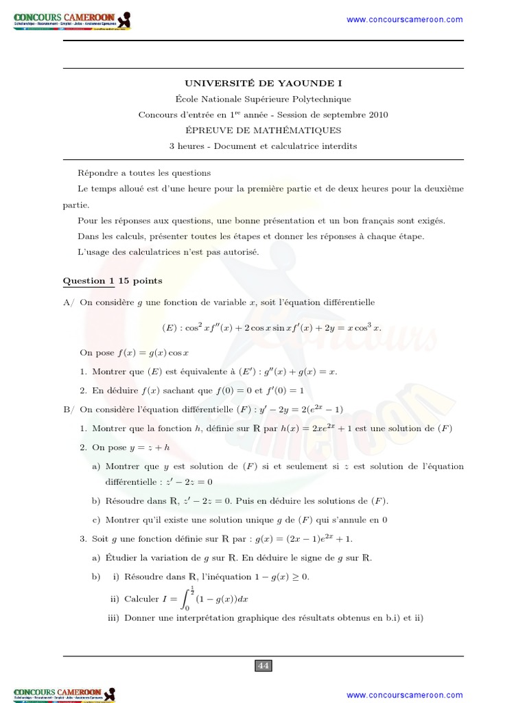 ENSP Bac Math 2010 | PDF | Cercle | Plan (Géométrie)