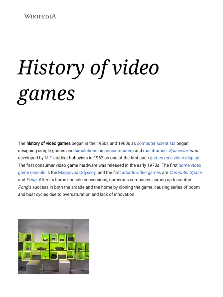 History of Video Games - Wikipedia | PDF | Video Game