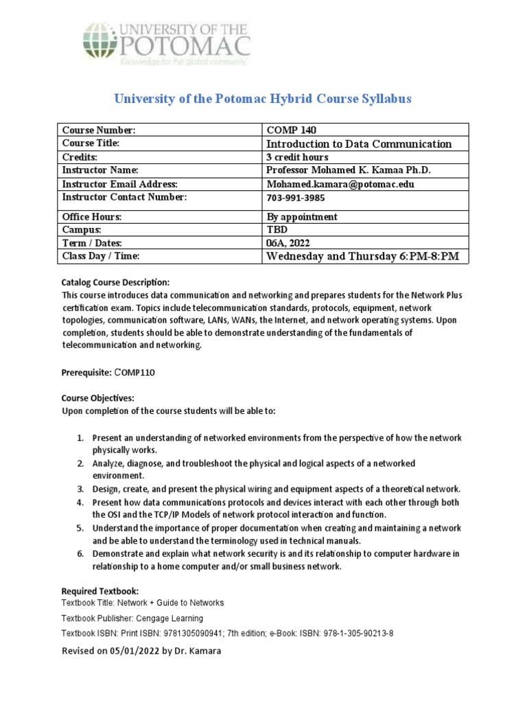 COMP140 Syllabus 05 - 01 - 2022 | PDF | Computer Network | Wireless Lan