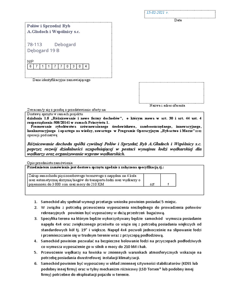 78113 Debogard Dębogard 19 B Połów I Sprzedaż Ryb A.Gładoch I