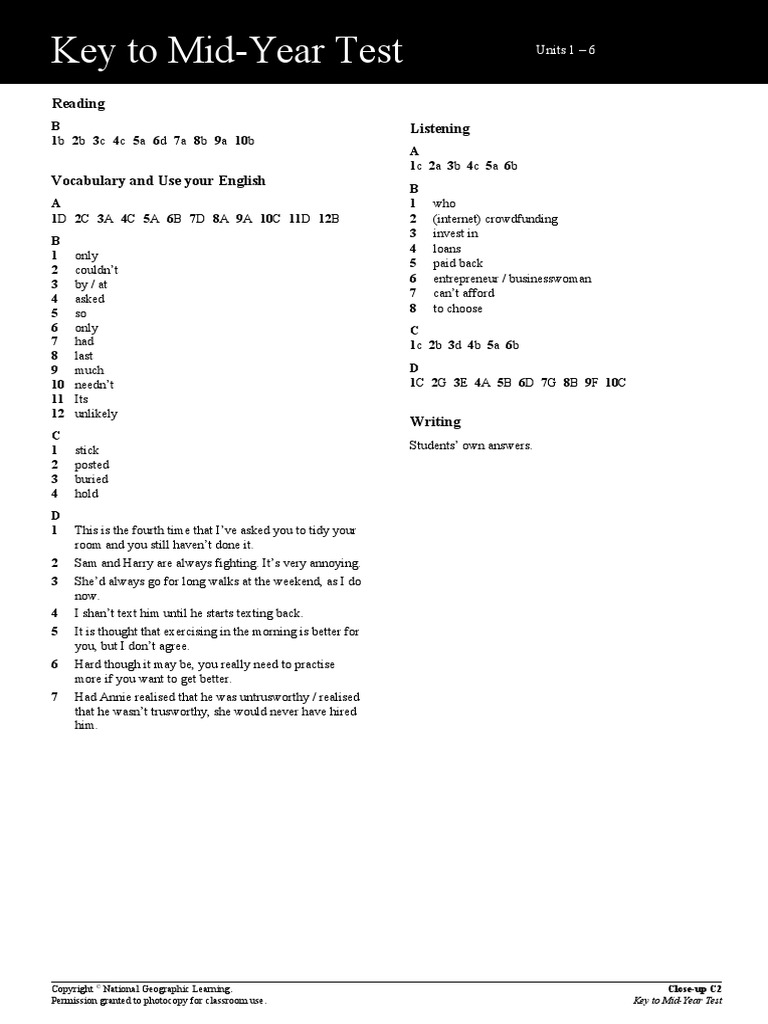 C2 Editable Mid-Year Test Key | PDF