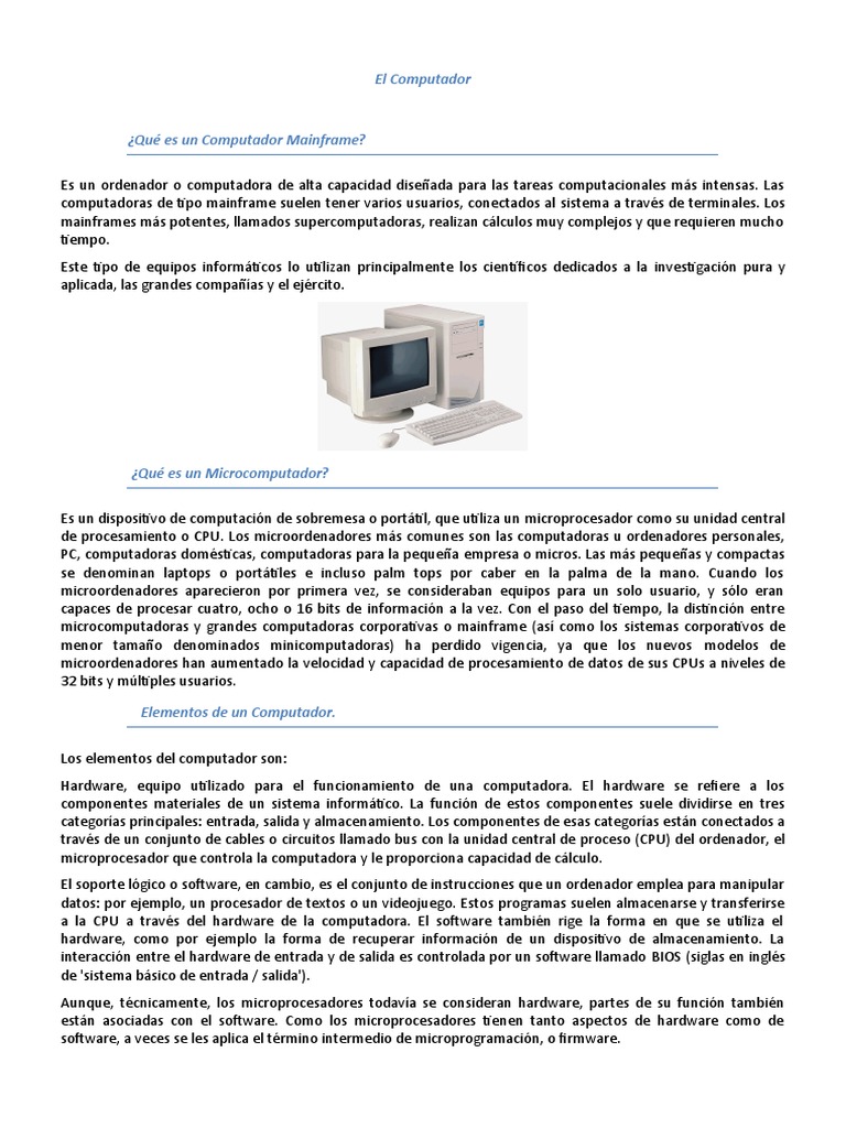 El Computador y Sus Partes | PDF | Unidad Central de procesamiento ...