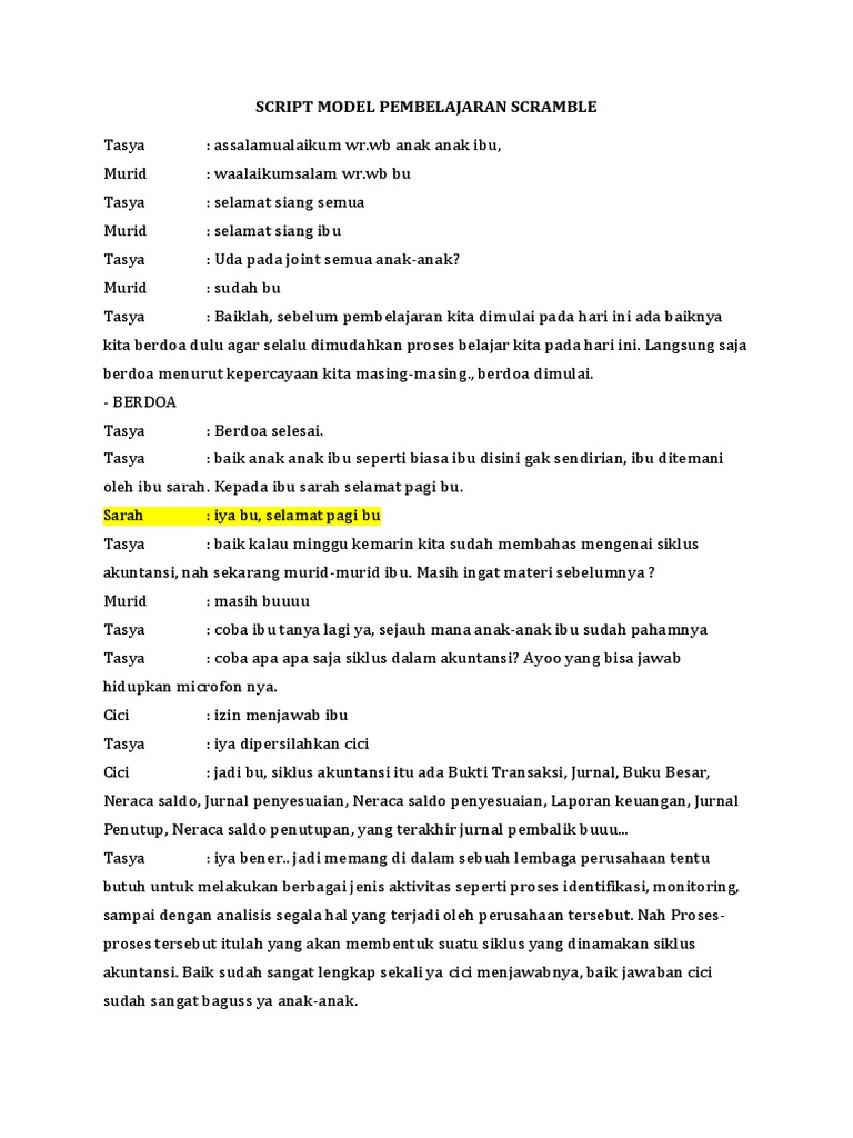 Script Model Pembelajaran Scramble | PDF | Metode & Bahan Ajar