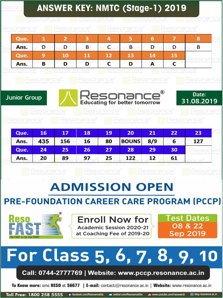 NMTC 2019 Answer Key | PDF