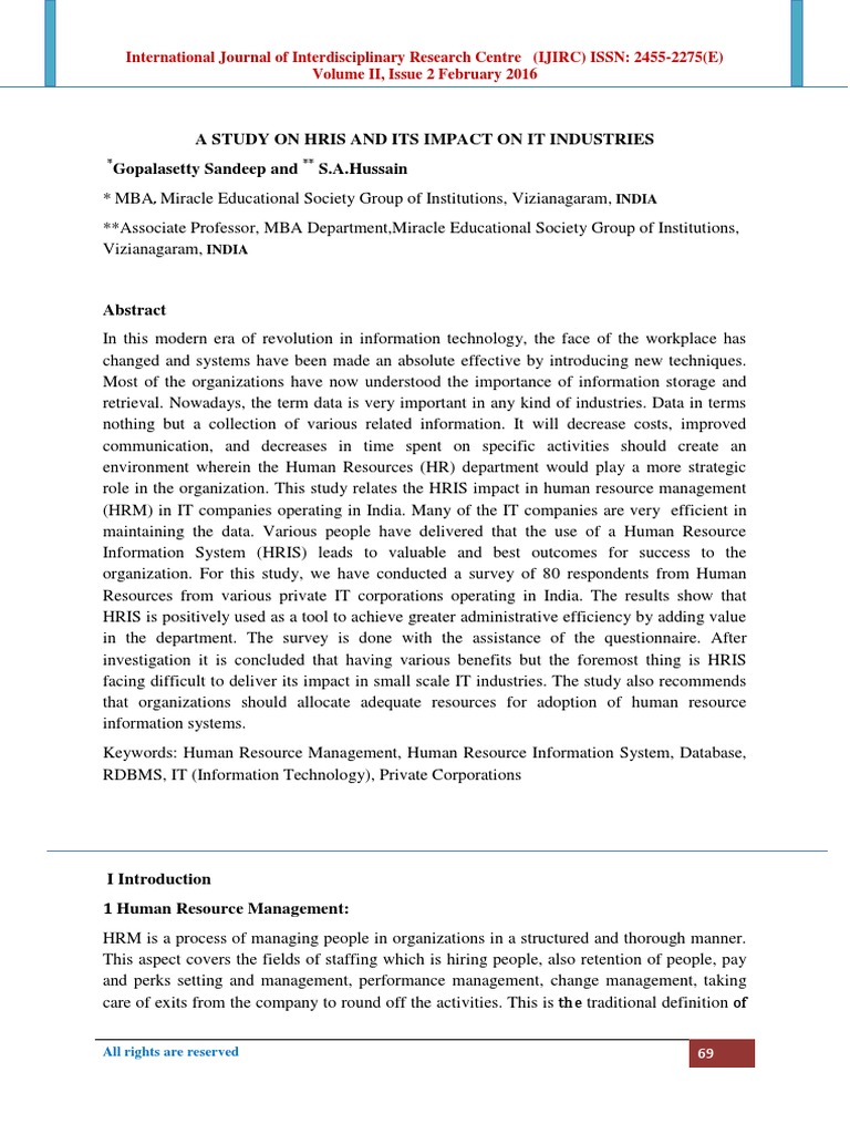 HRIS Impact on IT Industries in India | PDF | Relational Database ...