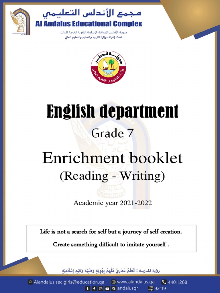 English Department Grade 7 Enrichment Booklet: (Reading - Writing ...