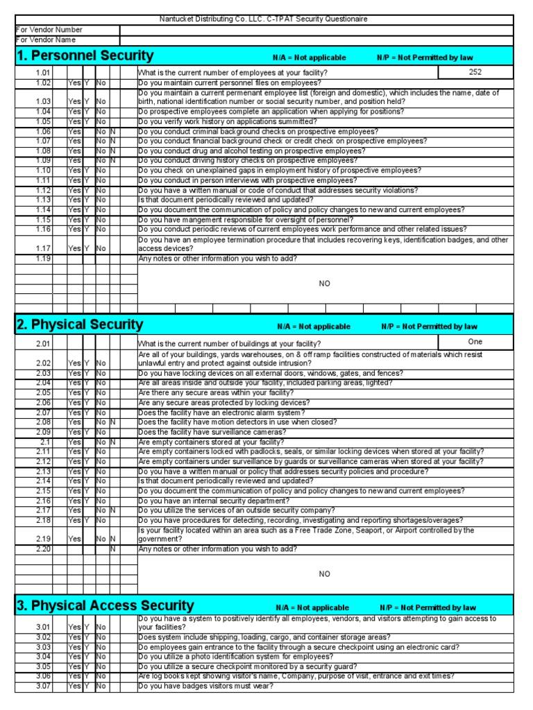 Personnel Security N/A Not Applicable N/P Not Permitted by Law Download Free PDF National