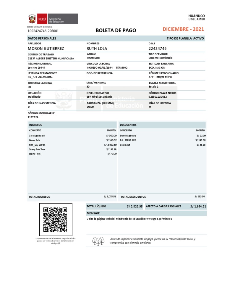 Boleta de Pago Minedu PDF