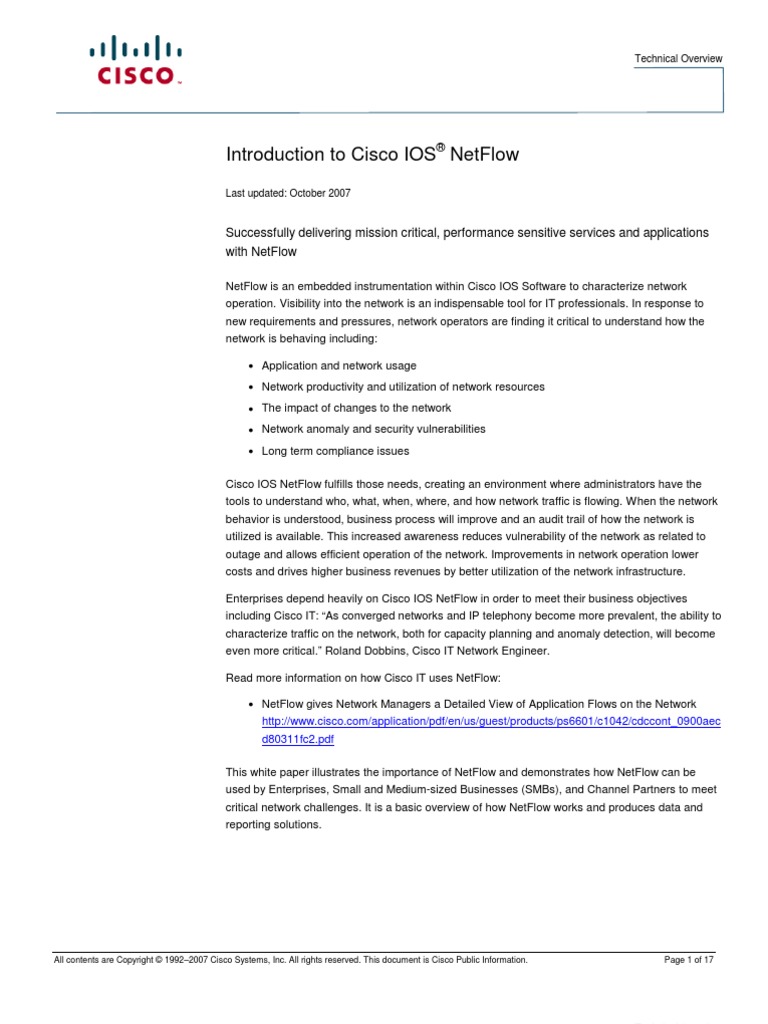 Introduction To Cisco Ios Netflow: Technical Overview | PDF | Computers