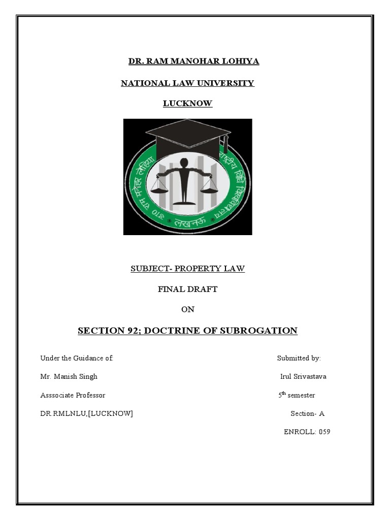 Property Law Project PDF Mortgage Law Subrogation