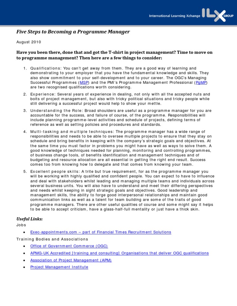 Five Steps Become Project Manager Download Free Pdf Project