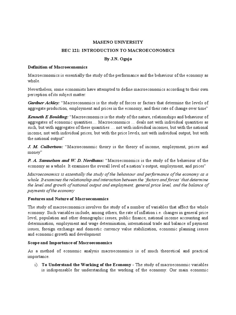 BEC 121 Introduction To Macroeconomics Lecture Notes | PDF ...