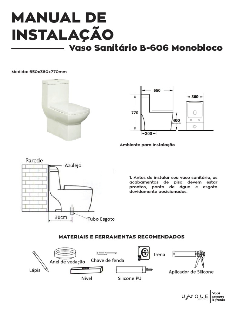 Instalação do Vaso Sanitário Monobloco | PDF | Águas residuais | Banheiro