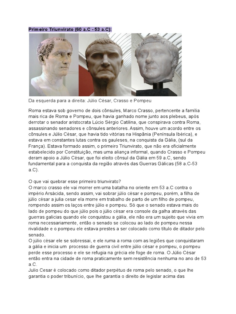 Formação dos Triunviratos Romanos | PDF | Júlio César | Augustus