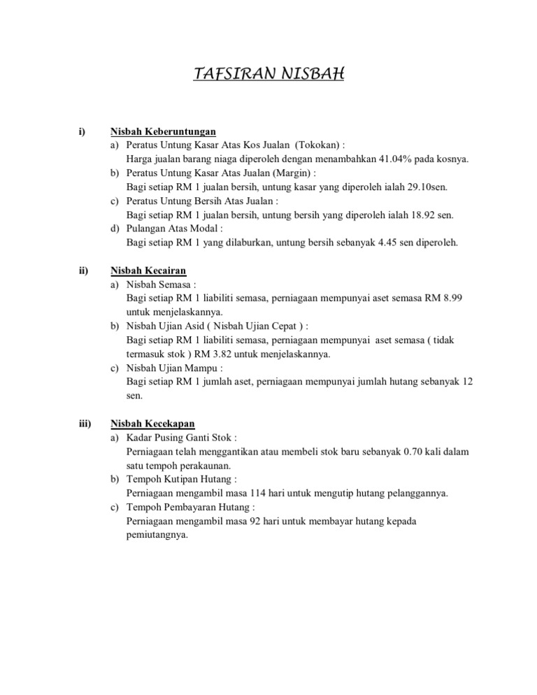 Tafsiran Nisbah Pdf