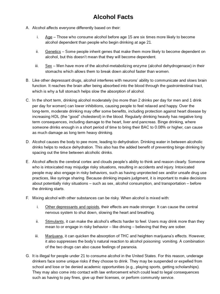 Alcohol Facts PDF Alcoholism Alcohol Intoxication