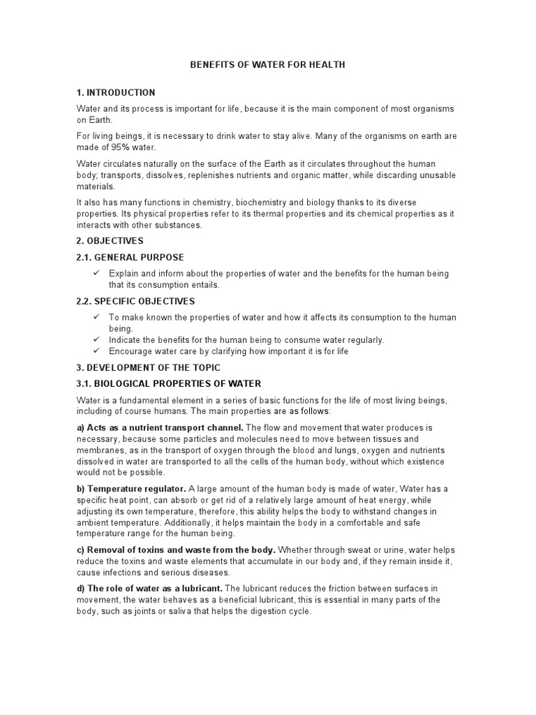 Benefits of Water For Health | PDF | Water | Human Body