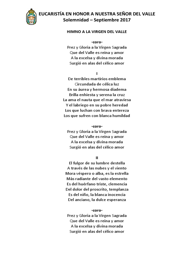 Himno a la Virgen del Valle | PDF | eucaristía | María, madre de Jesús