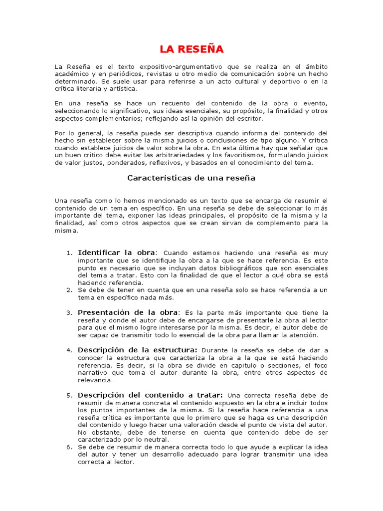 A Reseña Es El Texto Expositivo | PDF | Autor | Traducciones