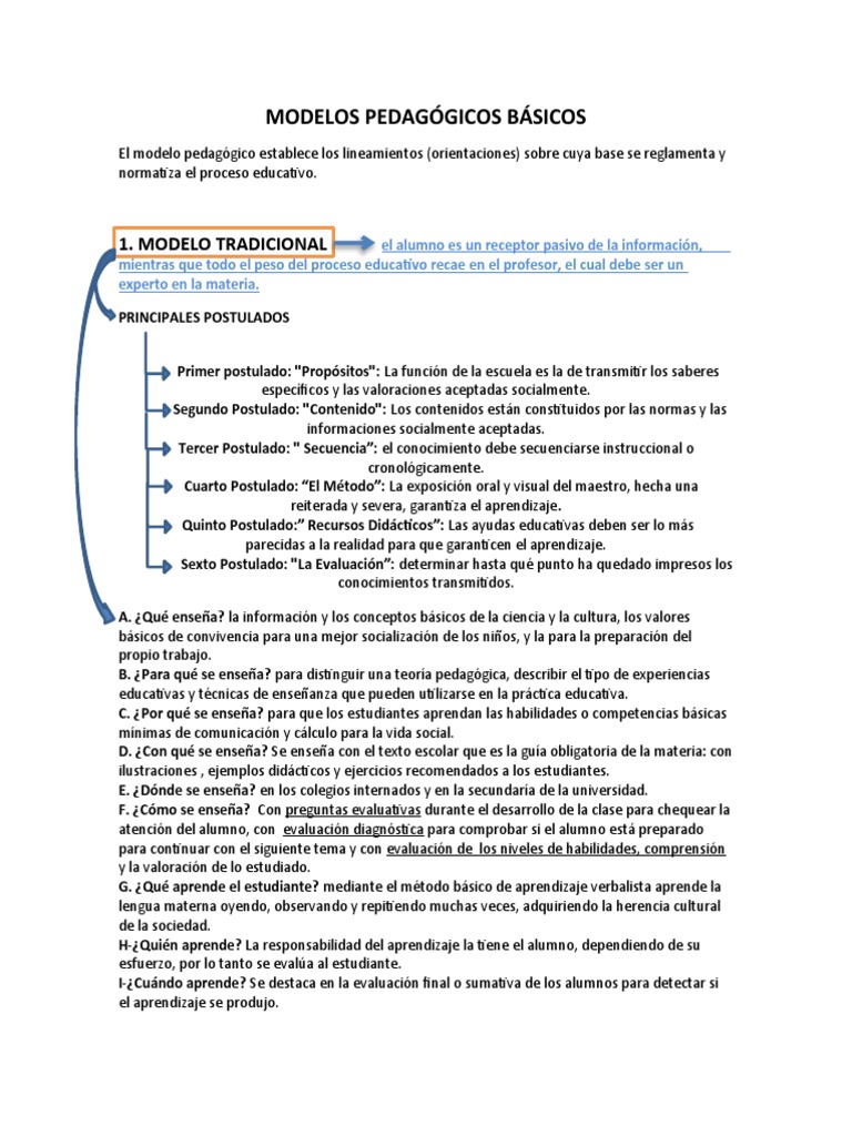 Modelos Pedagógicos: Tradicional y Constructivista | PDF | Aprendizaje ...