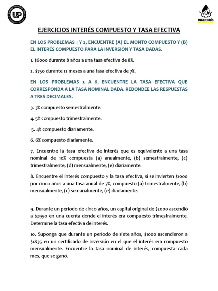 Ejercicios de Interés Compuesto y Tasa Efectiva | PDF