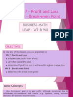 Week 7 - Profit and Loss Week 8 - Break-Even Point: Business Math Leap - W7 & W8