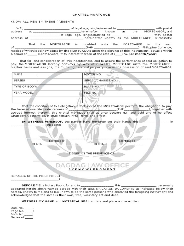 8.DEED of Chattel Mortgage | PDF | Mortgage Law | Property Law