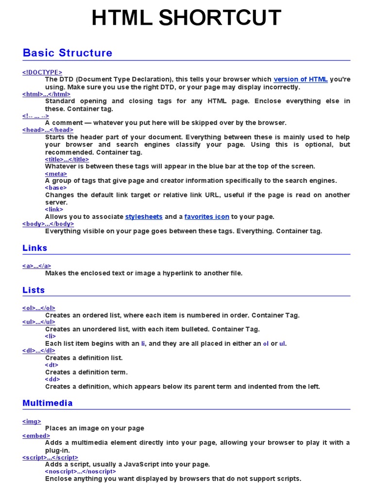 Basic Structure: Links | PDF | Html Element | Html