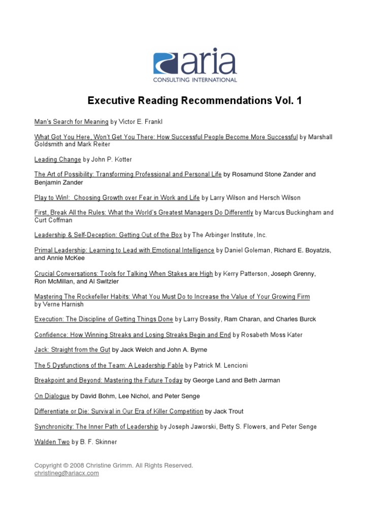 Recommended Reading List | PDF | Self-Improvement
