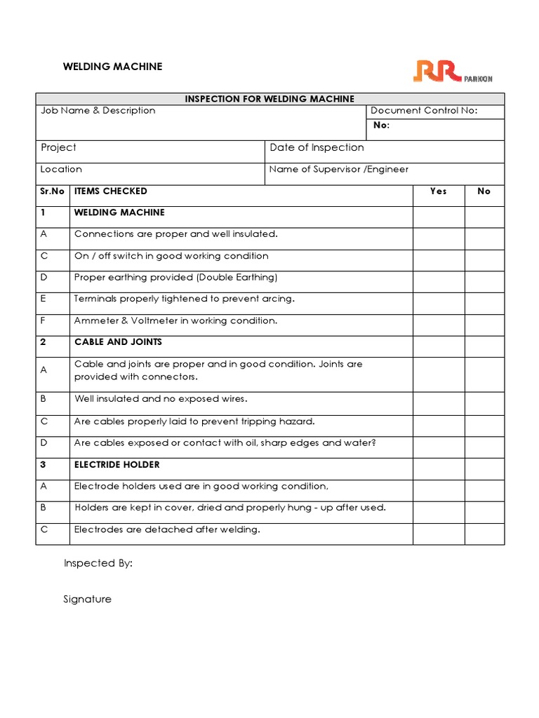 Checklist Welding Machine PDF