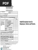 Health Declaration Form For Employees, Visitors and Parents