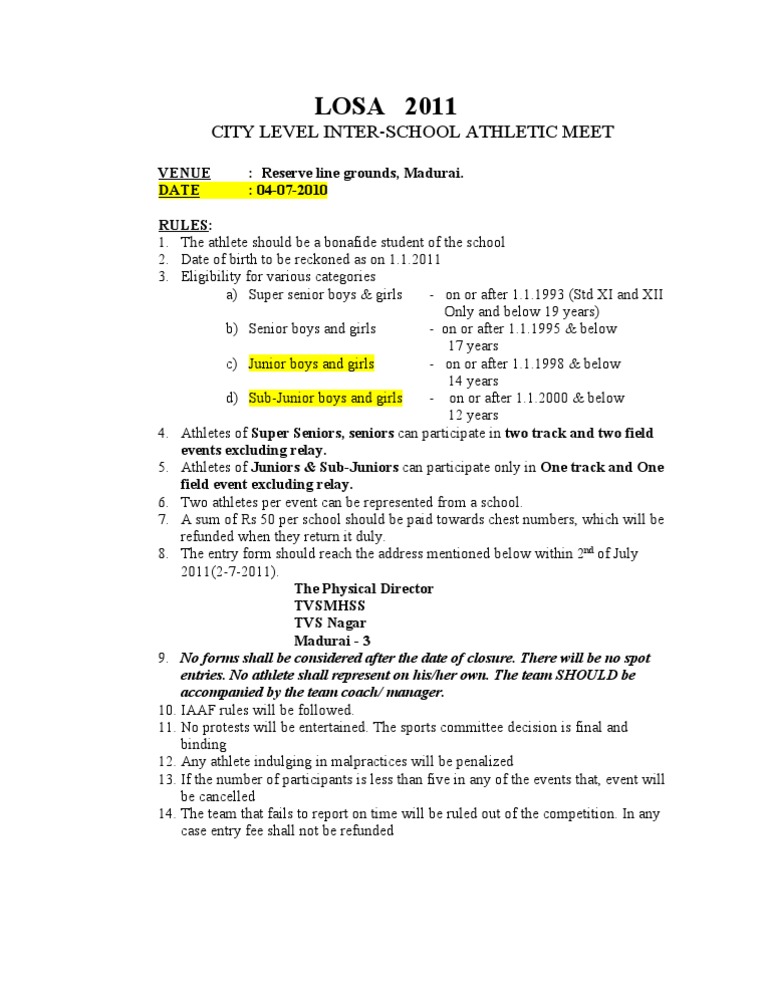 City Level Inter-School Athletic Meet | PDF