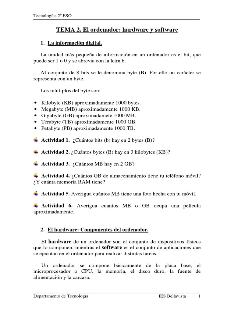 Hardware y Software en 2º ESO | PDF | Hardware de la computadora ...