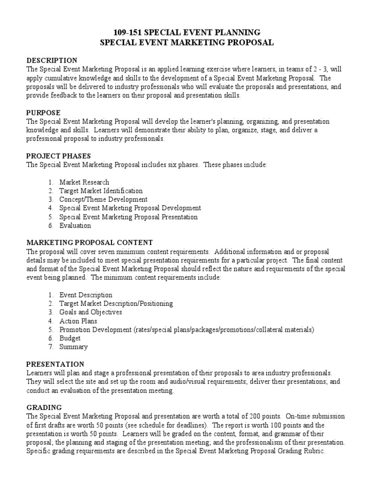 Special Event Marketing Proposal PDF Learning Marketing