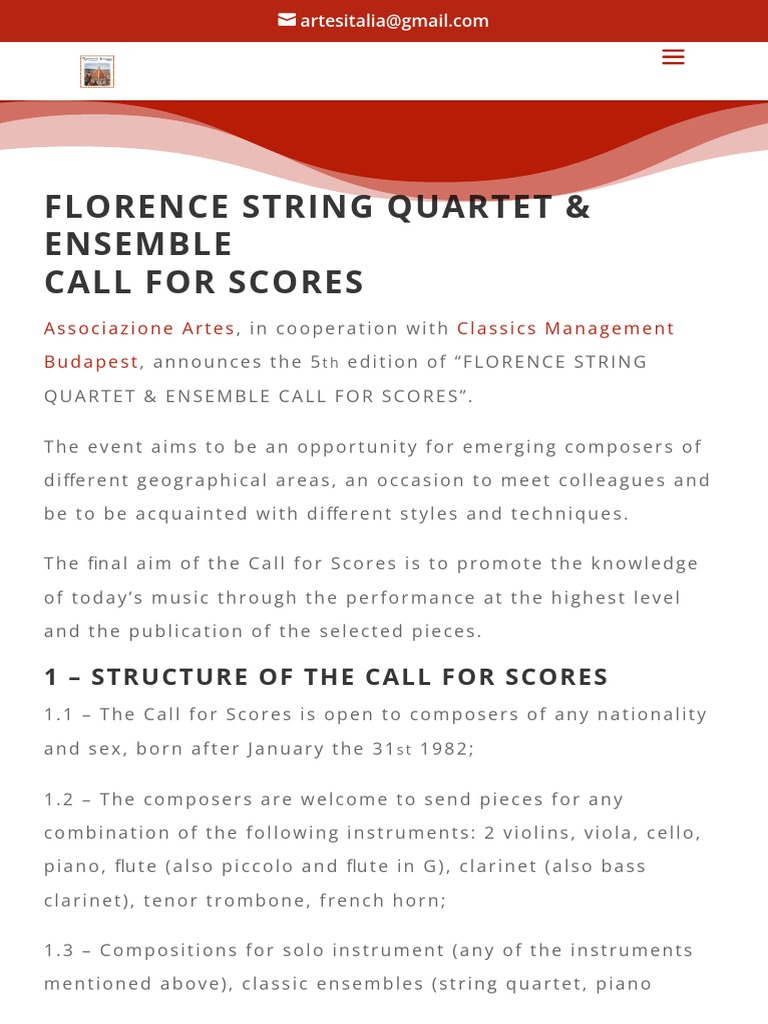 Florence String Quartet & Ensemble Call For Scores PDF Classical