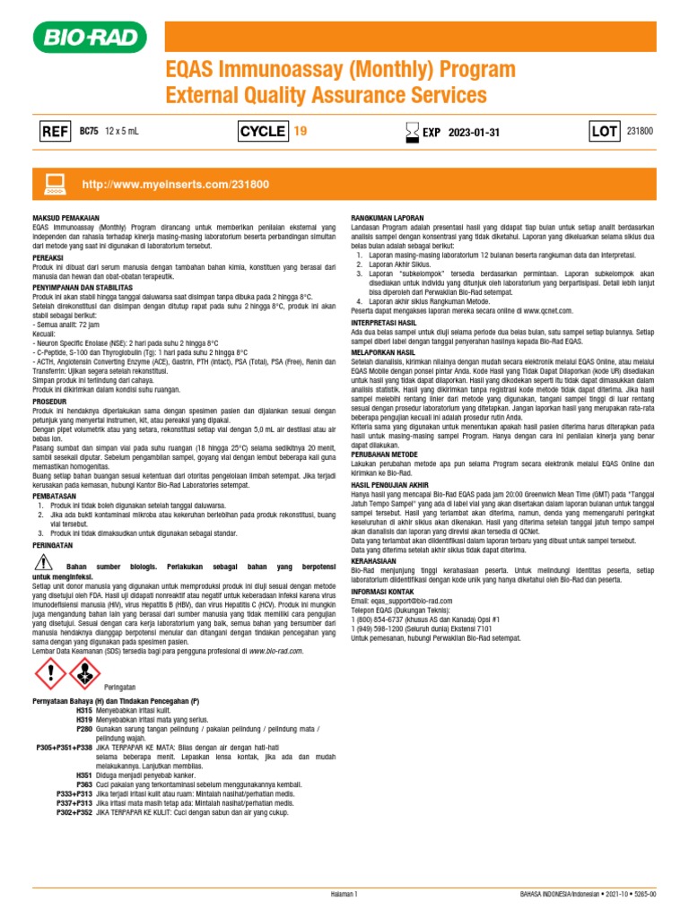Eqas immunoassay monthly program external quality assurance services