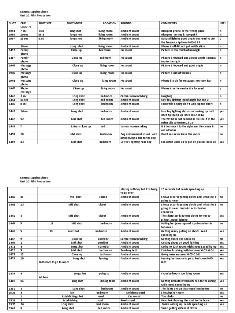 Camera Logging Template PDF Camera