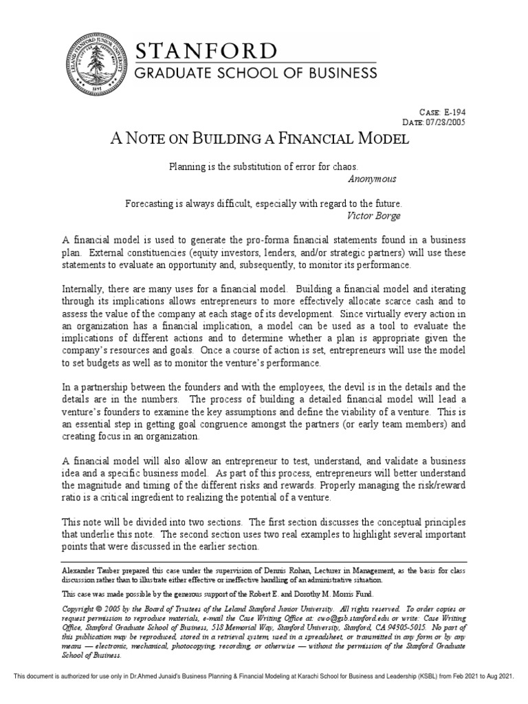 A N B F M: Ote On Uilding A Inancial Odel | PDF | Corporate Finance ...